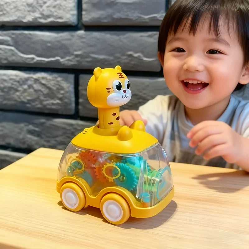 Baby Animal Car Toys Toddlers Press and Go Gear Car 1 2 3 Years Old Pull Back Car Light Up Toy Birthday Gift for Kids Boys & Girls