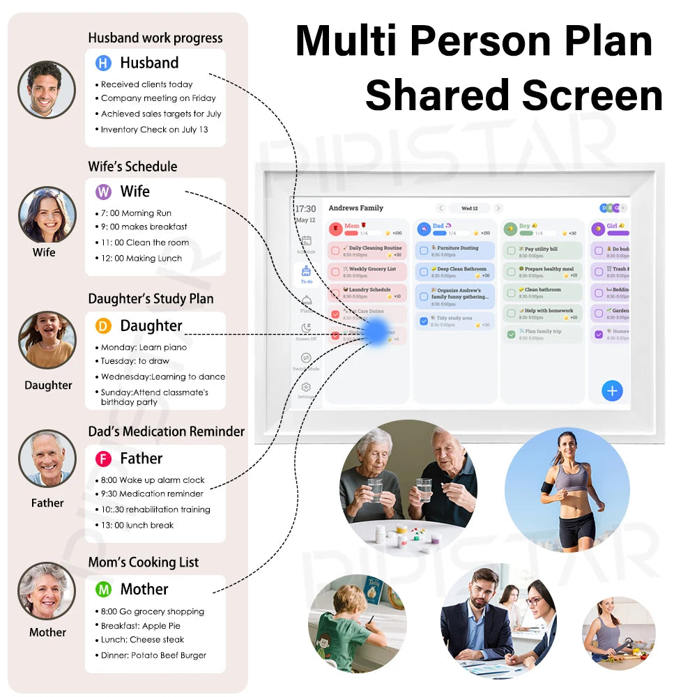 15.6 inch Smart Digital Calendar Chore Chart Wall Touchscreen Display for Family Schedules Digital Photo Frame Home Assistant