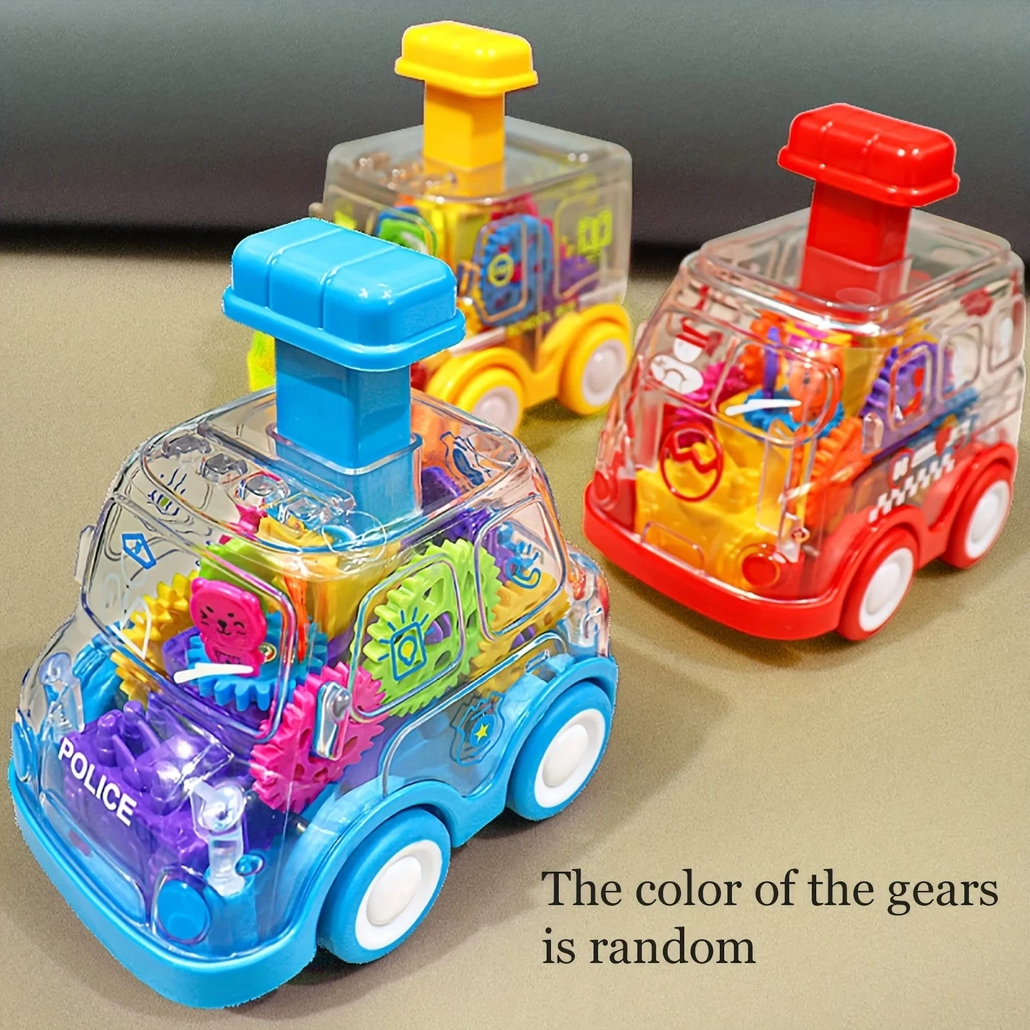 Baby Toy Cartoon Press Gear Car Toy Inertia Pull-back Transparent Car Inertia Rebound Car Birthday Gifts for Kids Boys and Girls