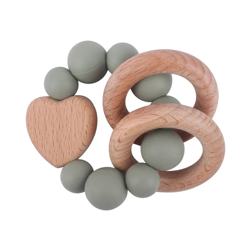 New Baby Products Made of Beech Cartoon Love Soothe Baby Silicone Bite Grinding Beech Wood Toys Baby Accessories Bebes teether