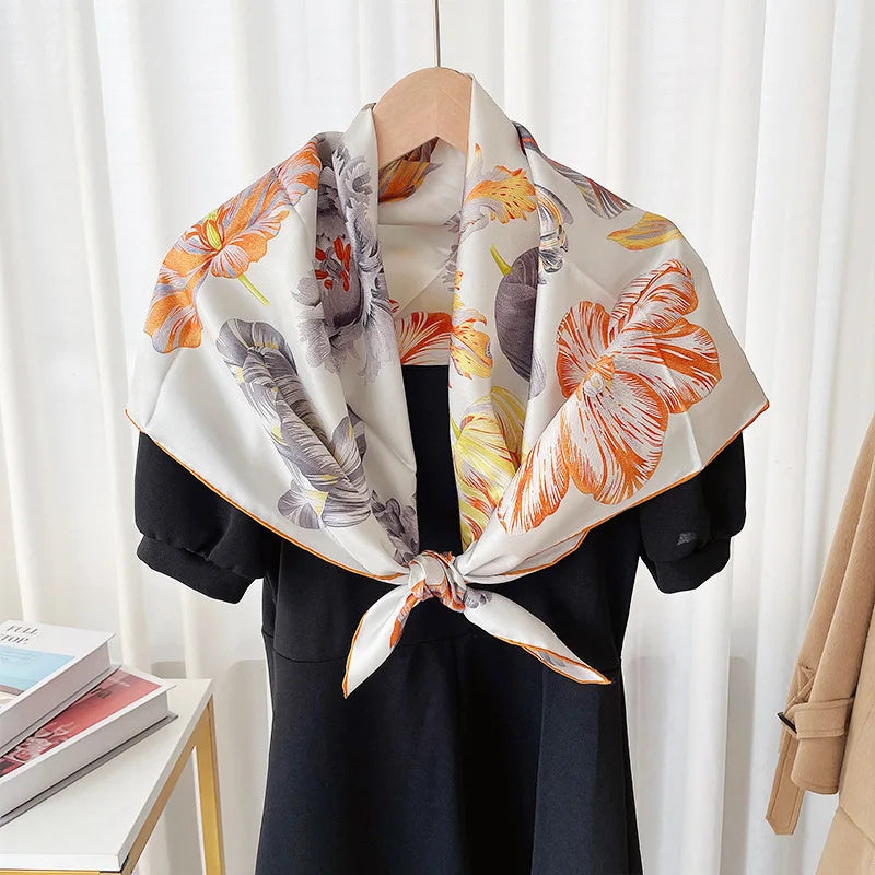 Floral 90 Silk Scarf Shawl Womens 100% Silk