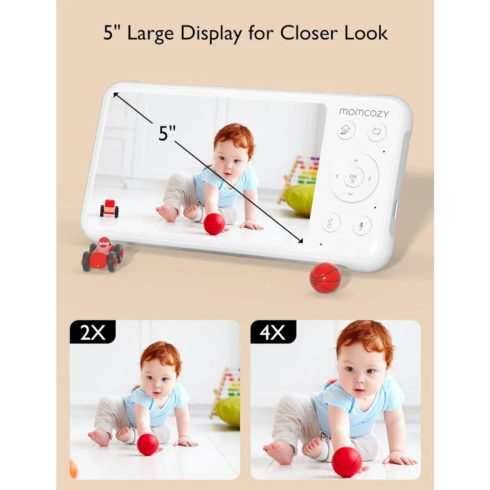 Baby Monitor with 2 Cameras 5’’ 1080P Split Screen Video Baby Monitor with Camera and Audio no WiFi for Baby Safety 5000mAh Bat