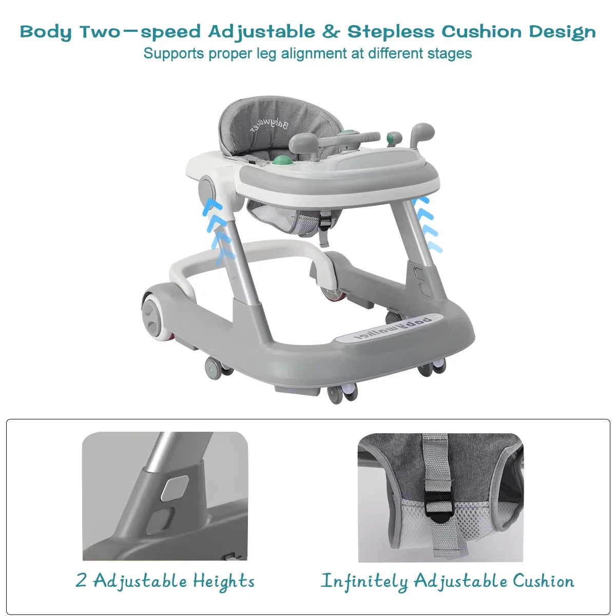2-in-1 Baby Walker - Foldable, Height-Adjustable Push Cart with Anti-Roll Design , Stylish Baby Gear for 6-18 Months