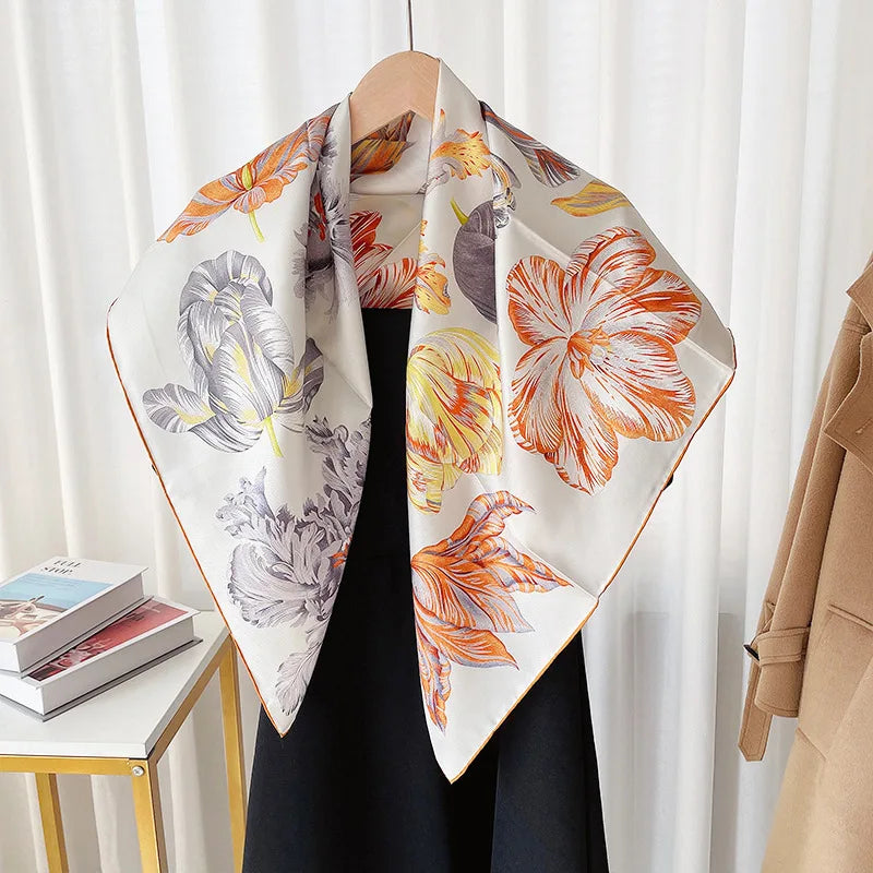 Floral 90 Silk Scarf Shawl Womens 100% Silk