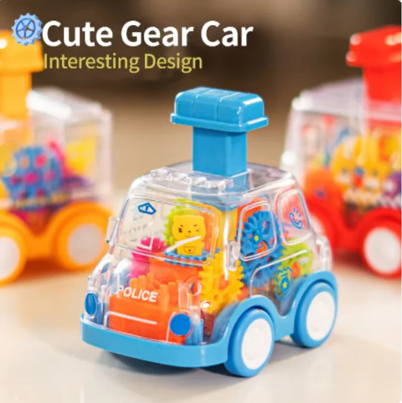 Baby Toy Cartoon Press Gear Car Toy Inertia Pull-back Transparent Car Inertia Rebound Car Birthday Gifts for Kids Boys and Girls