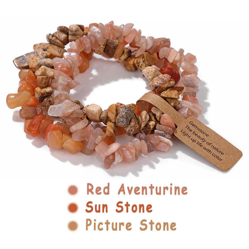 3pcs/set Natural Crystal Gem Stone Bracelet 5-8mm Irregular Amethysts Aquamarine Chips Beads Bracelets Women Men Elastic Jewelry