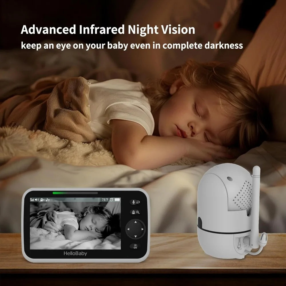 HB6550 5" Baby Monitor 3 Cameras, 30-Hour Battery, Pan-Tilt-Zoom,1000ft Range Video Audio Baby Monitor No WiFi, ECO, Night Visi