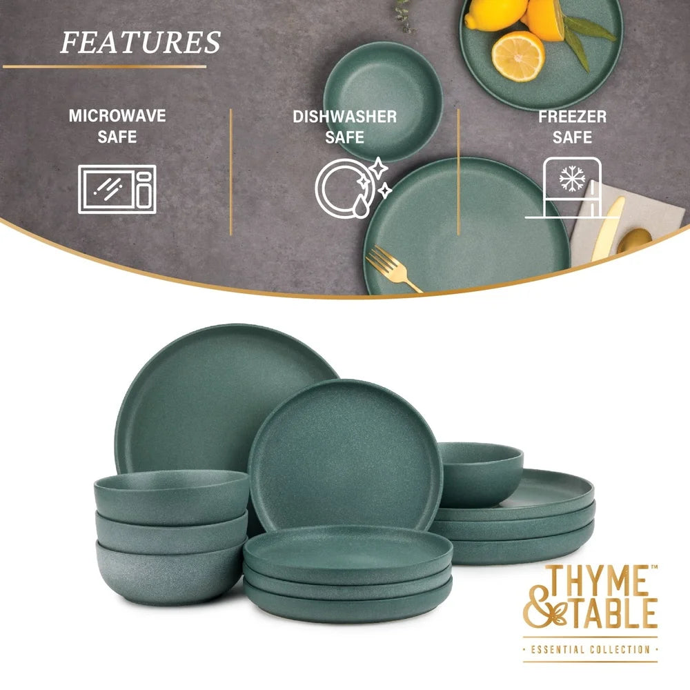 12 Piece Stoneware Dinnerware Set Microwave Dishwasher Safe Complete Dining Set Includes Dinner Plates Salad Plates Bowls