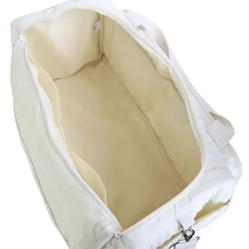 Baby Diaper Bag Cute Bear Flower Embroidery Pattern Mommy Bag Baby Beige Cotton Fabric Zipper Diaper Handbag Luggage Bag