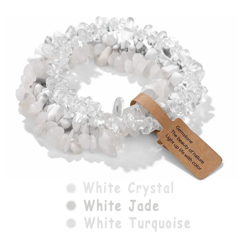 3pcs/set Natural Crystal Gem Stone Bracelet 5-8mm Irregular Amethysts Aquamarine Chips Beads Bracelets Women Men Elastic Jewelry