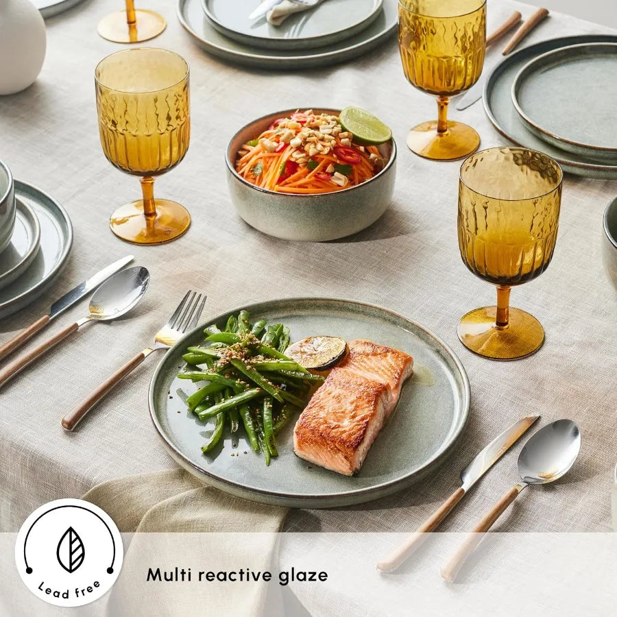 New Skal 18Piece Dinnerware Sets for 6 People Modern Design Stoneware Dinner Set Kitchen Plates Bowls Reactive Glaze Dishwasher