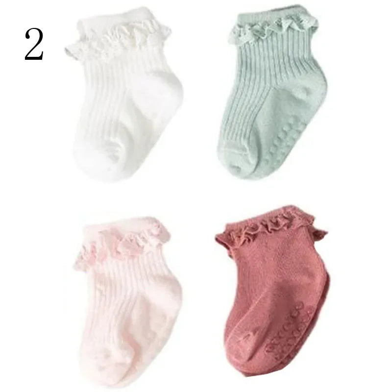 4 Pair new baby children's non-slip autumn winter cotton socks solid color baby foot socks