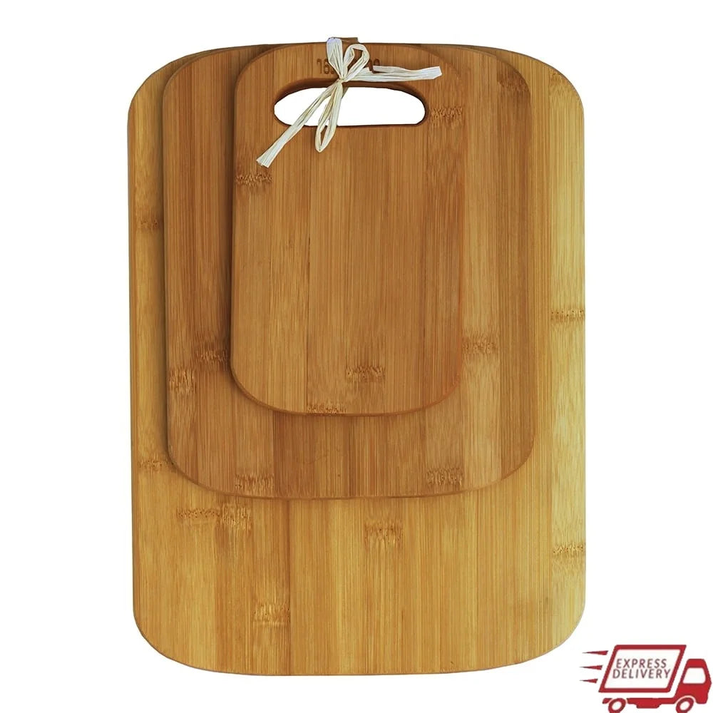 3 Piece Bamboo Cutting Board Set Eco Friendly Versatile Sizes Lightweight Kitchen Food Prep Hand Grips Easy Clean Wood Boards