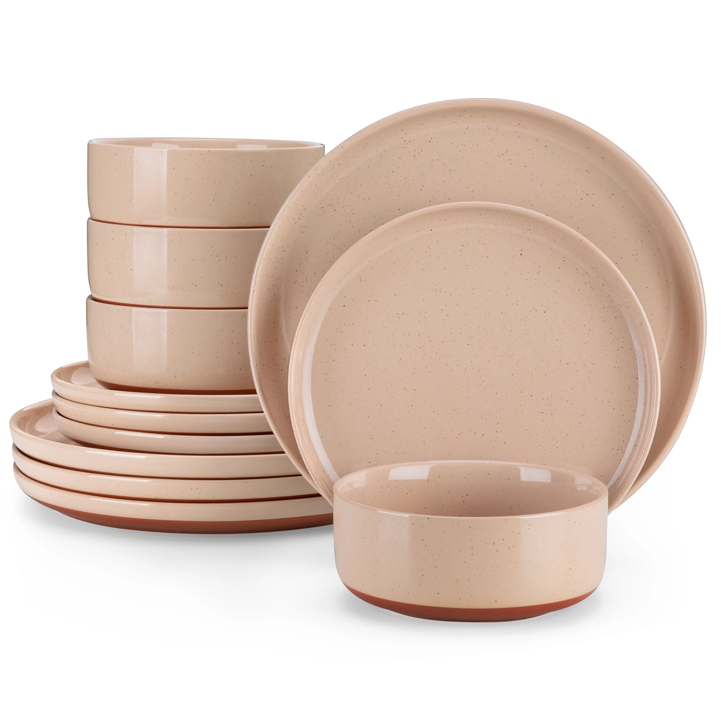 MALACASA TARA 12/24 Pcs Dinnerware Set Curved Edge Sesame Glaze Stoneware Plates Set With 4/6pcs Dinner Plate/Dessert/Bowl