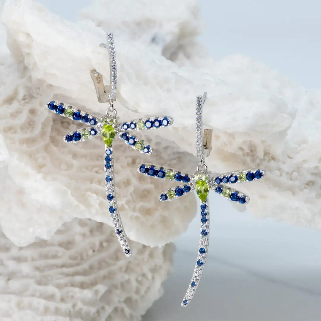 GEM'S BALLET Natural Peridot Dragonfly Earrings 925 Sterling Sliver Vintage Gothic Punk Drop Earrings For Women Party Jewelry