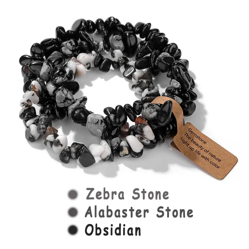 3pcs/set Natural Crystal Gem Stone Bracelet 5-8mm Irregular Amethysts Aquamarine Chips Beads Bracelets Women Men Elastic Jewelry