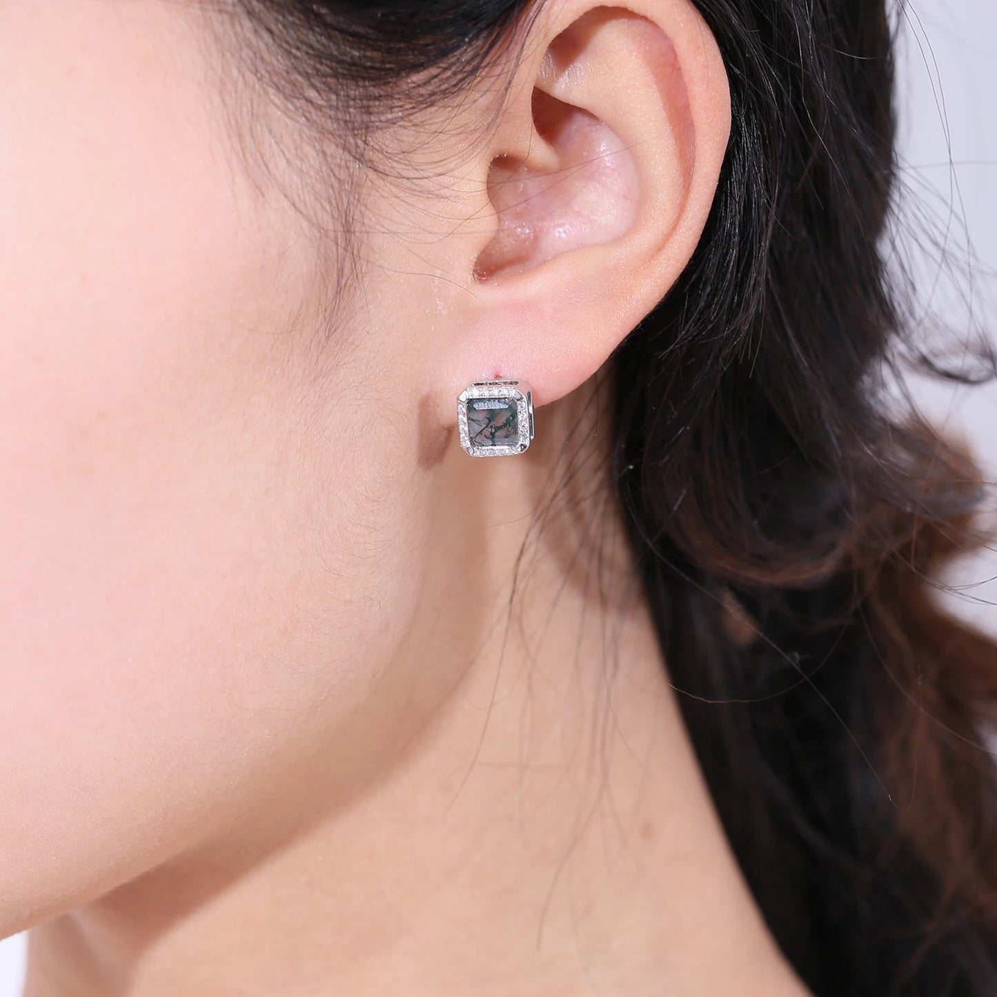 GEM'S BALLET 3.77Ct Natural Moss Agate Gemstone Clip Earrings 925 Sterling Silver Fine Jewelry Earrings For Women