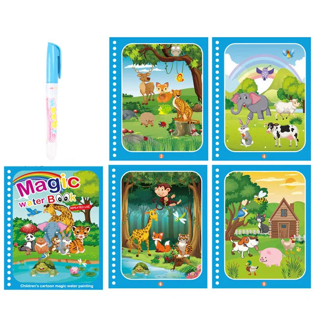 Children Learning  Education Toy Magic Water Book with Pen Baby Montessori Toys Drawing Coloring Books for Kids 2 to 4 Years Old