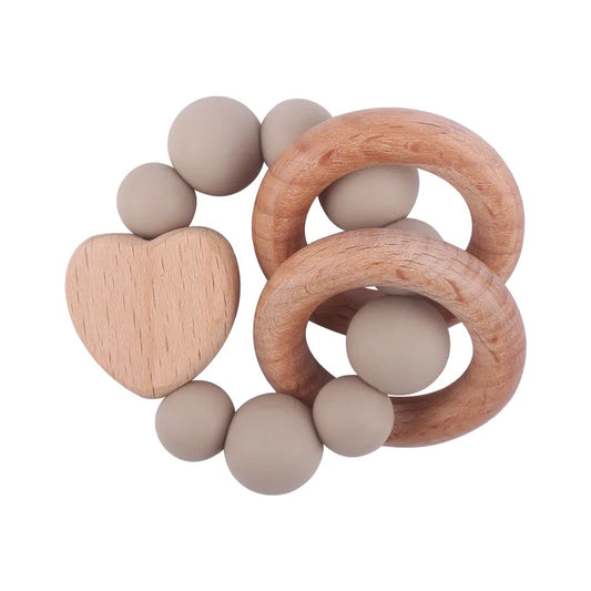 New Baby Products Made of Beech Cartoon Love Soothe Baby Silicone Bite Grinding Beech Wood Toys Baby Accessories Bebes teether