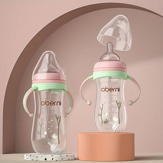 Baby Bottle with Handle, Anti-Drop Soft Nipple Water Formula Milk Feeding Sippy Bottle for Infants Toddlers Newborn