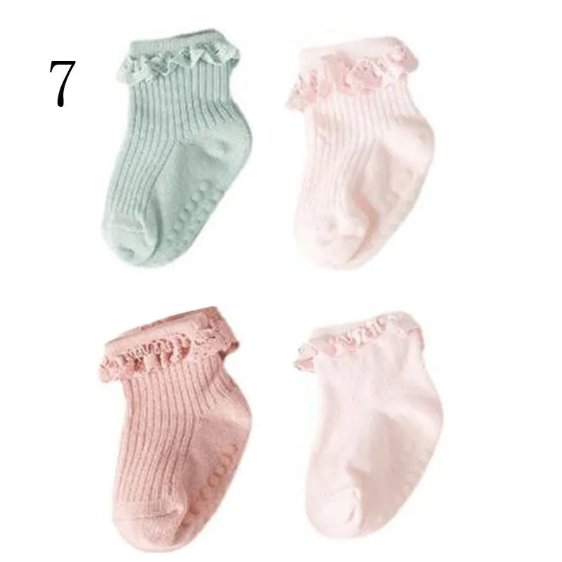 4 Pair new baby children's non-slip autumn winter cotton socks solid color baby foot socks