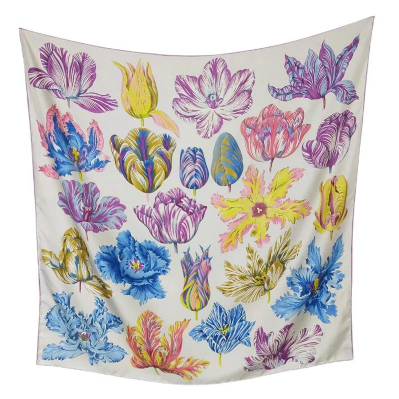 Floral 90 Silk Scarf Shawl Womens 100% Silk