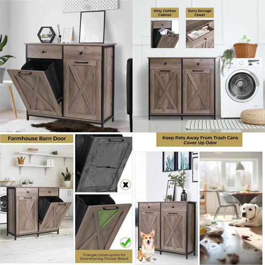 20 gallon tilt-out waste bin cabinet - pet-resistant kitchen recycling storage