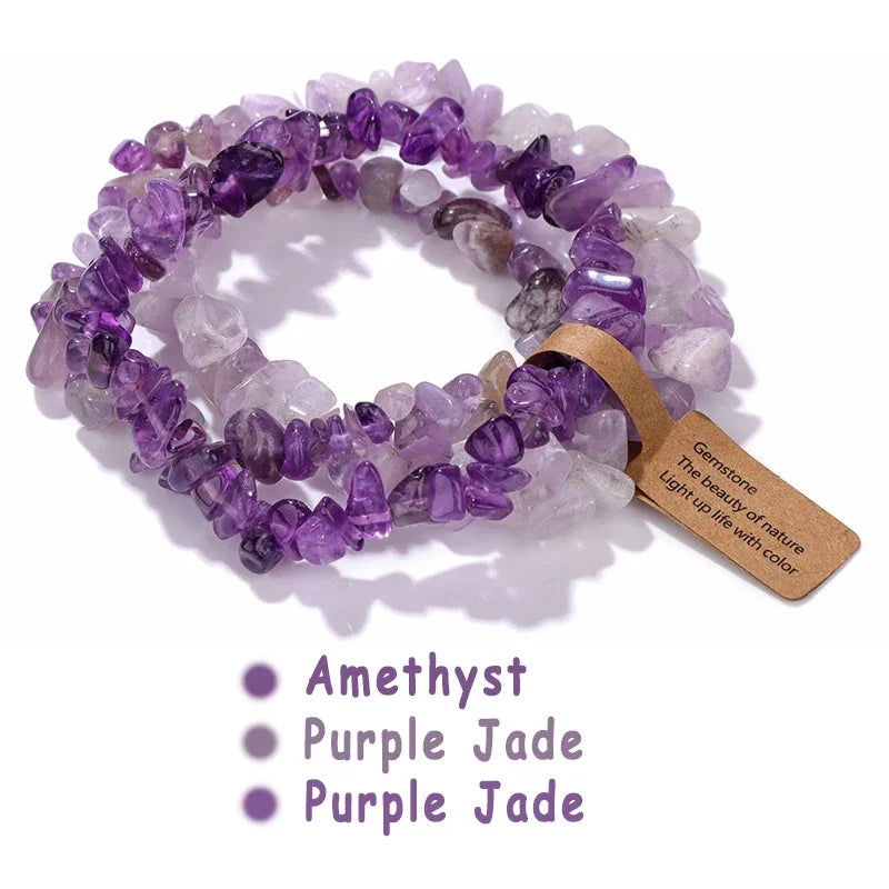 3pcs/set Natural Crystal Gem Stone Bracelet 5-8mm Irregular Amethysts Aquamarine Chips Beads Bracelets Women Men Elastic Jewelry