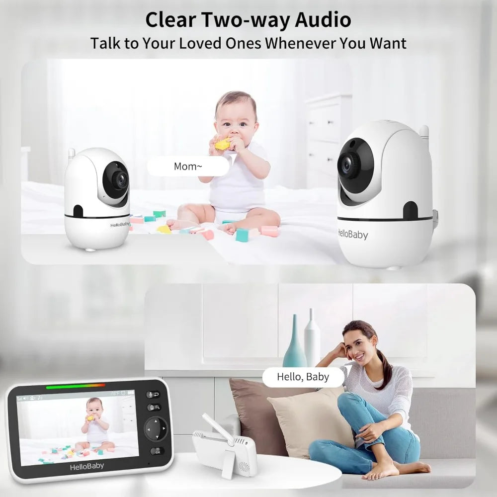 HB6550 5" Baby Monitor 3 Cameras, 30-Hour Battery, Pan-Tilt-Zoom,1000ft Range Video Audio Baby Monitor No WiFi, ECO, Night Visi