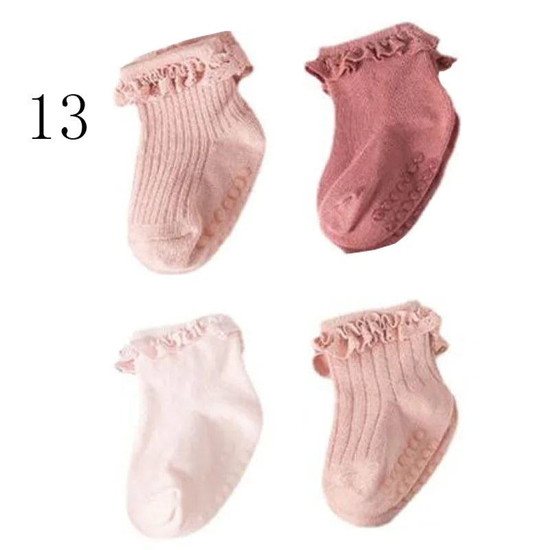 4 Pair new baby children's non-slip autumn winter cotton socks solid color baby foot socks