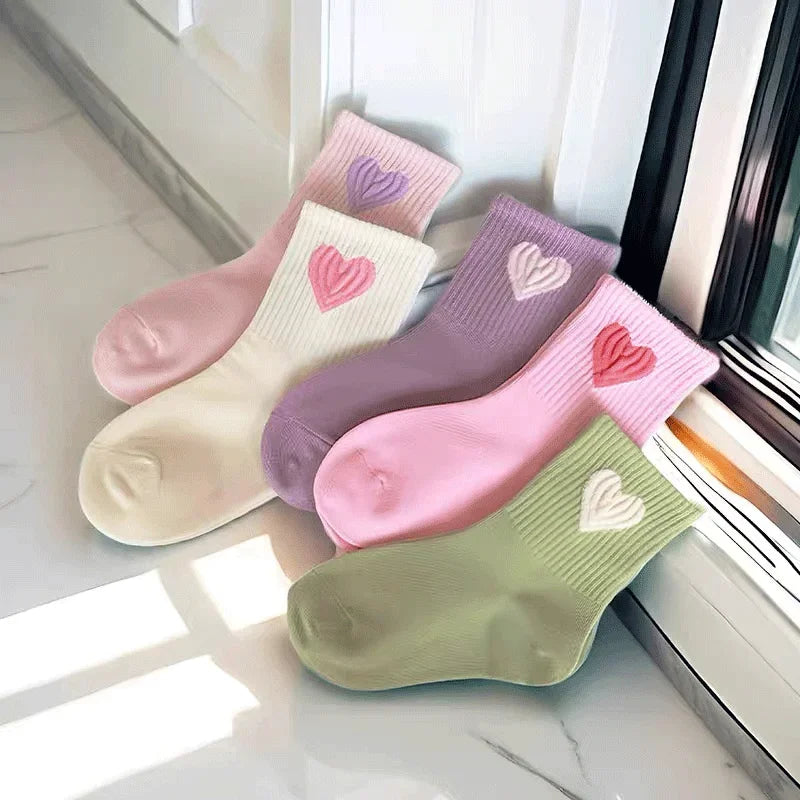Girls Mid-Calf Socks 1-14 Years Quick-Dry Polyester High Elasticity Anti-Wrinkle Athletic Non-Slip 5Pairs