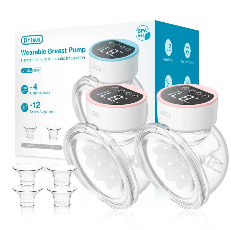 MAMIJOY 2PCS Wearable Electric Breast Pumps 40dB Low Noise 4 Modes＆12 Levels Hands Free Breast Pump Free 19/24mm Flange EB26D
