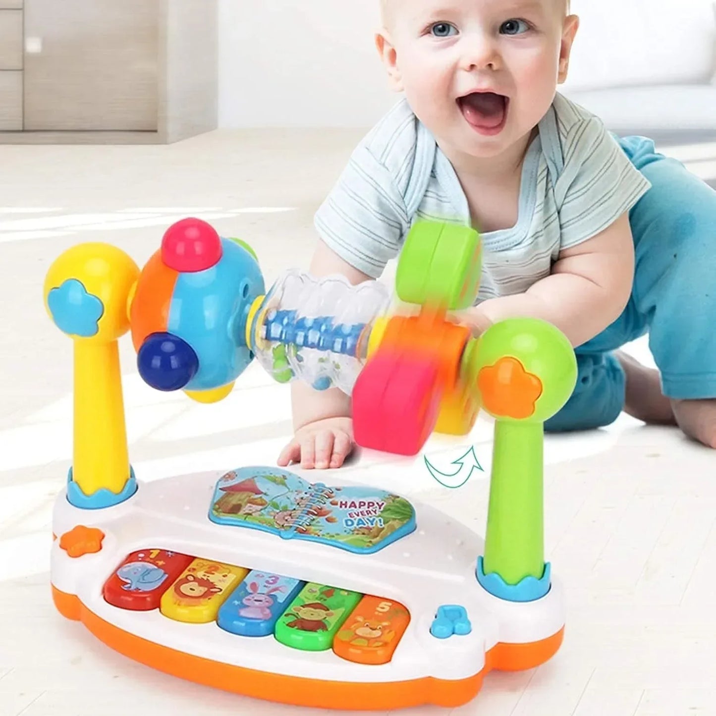 Baby Piano Toys Kids Rotating Music Keyboard Light Sound Musical Toy for Babies Montessori Educational Toy Gift Random Color