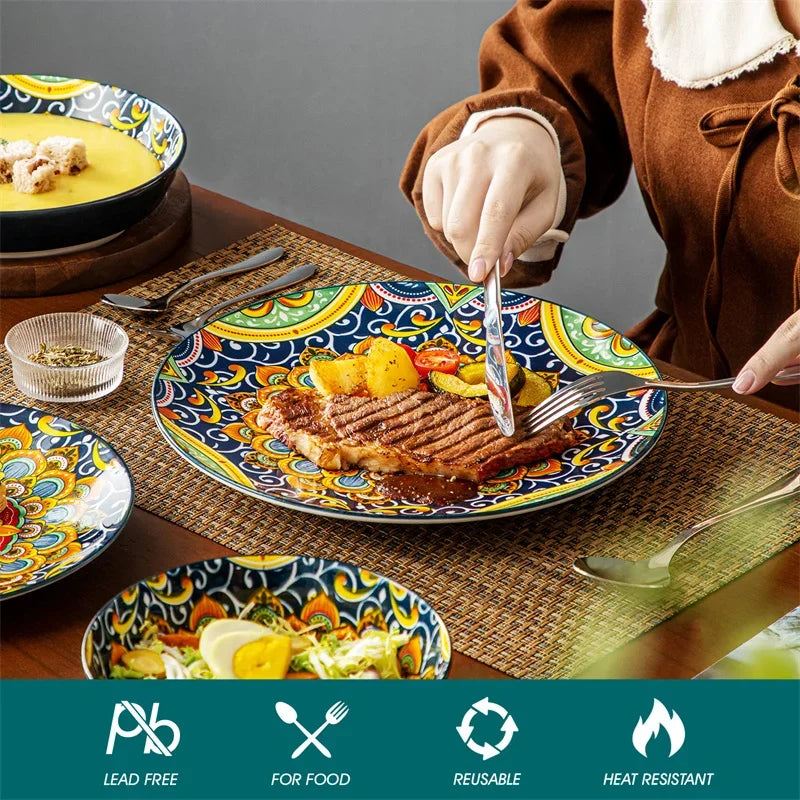 24 Piece Plates and Bowls Ceramic Dinnerware Set Stoneware Dinner/Dessert Plate Salad Soup Bowls Tableware Set