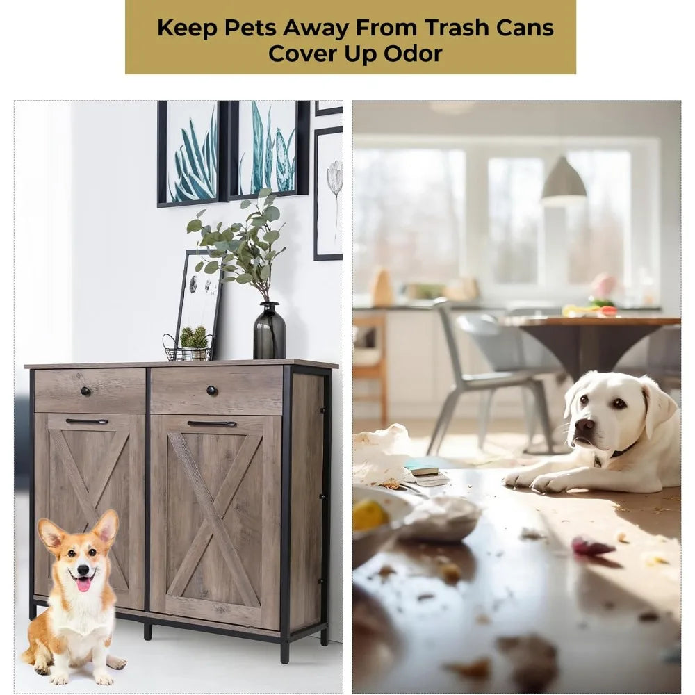 20 gallon tilt-out waste bin cabinet - pet-resistant kitchen recycling storage