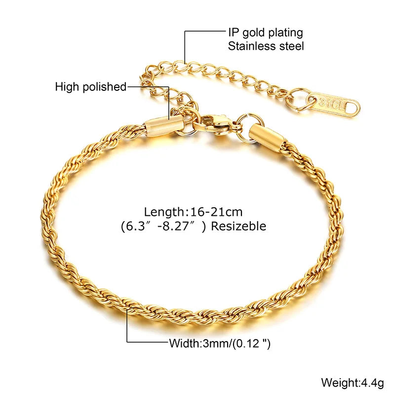 Non Tarnish Stainless Steel Bracelet Stackable for Women, Thin Herringbone Chain Bracelet Waterproof Gold Plated Jewelry