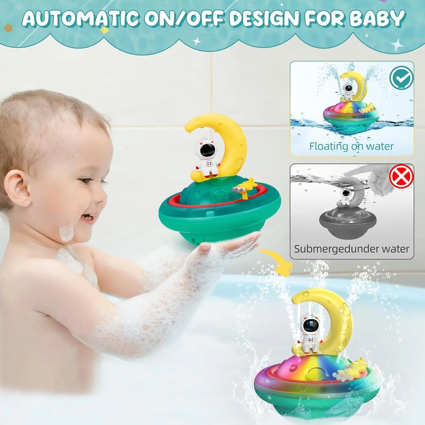 Baby Bath Toys for Toddlers, Spray Water Toy Rotation Baby Light up Bath Toys, Automatic Induction Sprinkler Shower Toys with LE