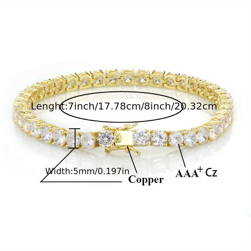 New Pure Copper Tennis Chain Bracelet - Zirconia Jewelry for Men & Women (Anti-Tarnish, Christmas/Halloween Gift)