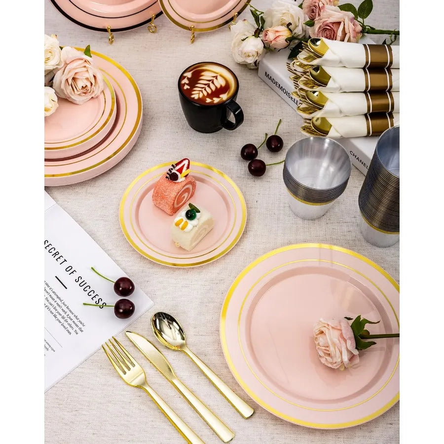 700PCS Silver Plastic Dinnerware Set for 100 Guests Disposable Plates for Party Include: 200 Plastic Plates 100 Pre Rolled Napkin