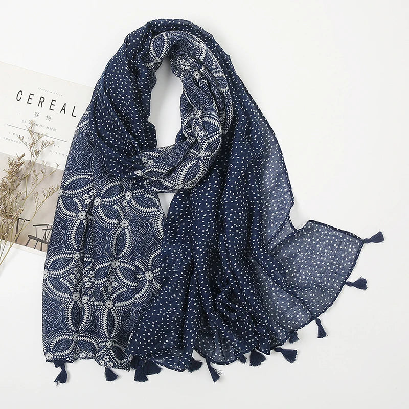 Womens Fashion Print Scarf  Wrap Shawls Retro Soft Floral Tassel Scarves