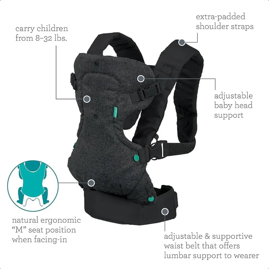 Infant Flip 4 in1 Convertible Baby Carrier Adjustable Ergonomic Baby Gift Registry Essential Baby Carrier for Newborn to Toddler