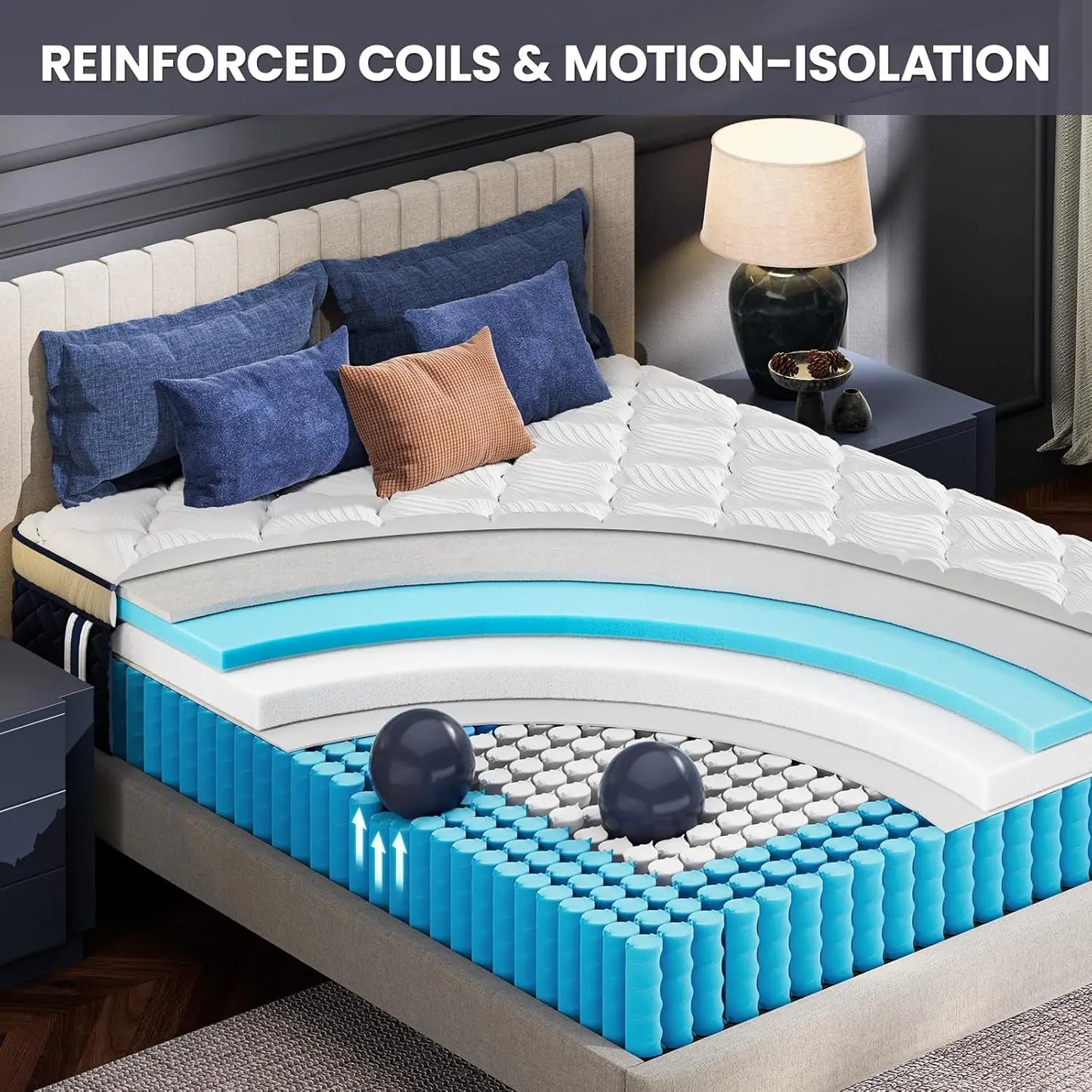 Extra Firm King Mattress 12 Inch - Hotel Collection Hybrid Mattress with 7-Zone Support for Spinal Alignment & Back, Customized