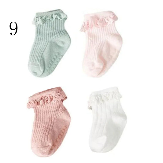 4 Pair new baby children's non-slip autumn winter cotton socks solid color baby foot socks