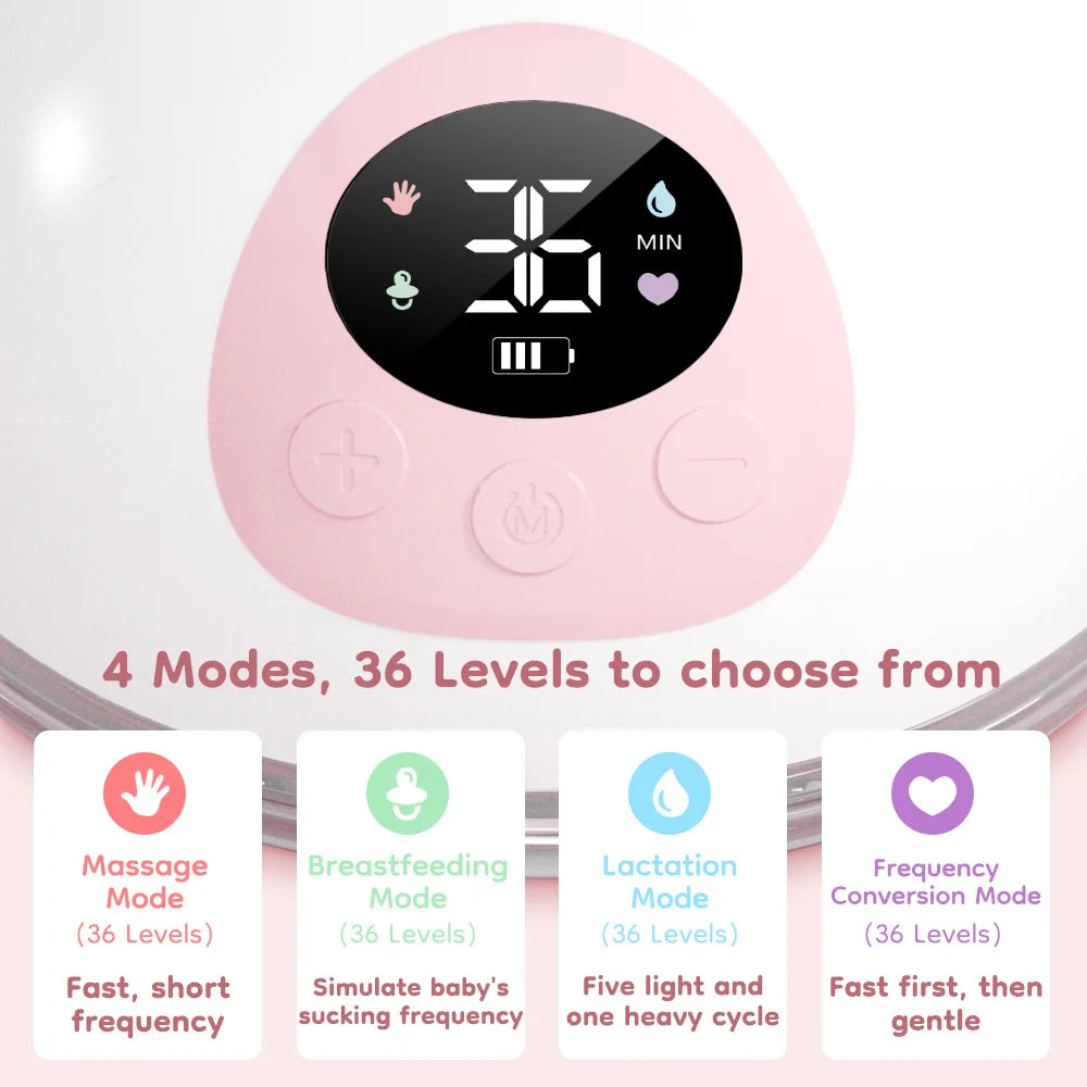 MAMIJOY Wearable Electric Breast Pump 4 Modes 36 Suction Levels Hands Free Breast Pumps Milk Collector with 19/24mm Flange EB50