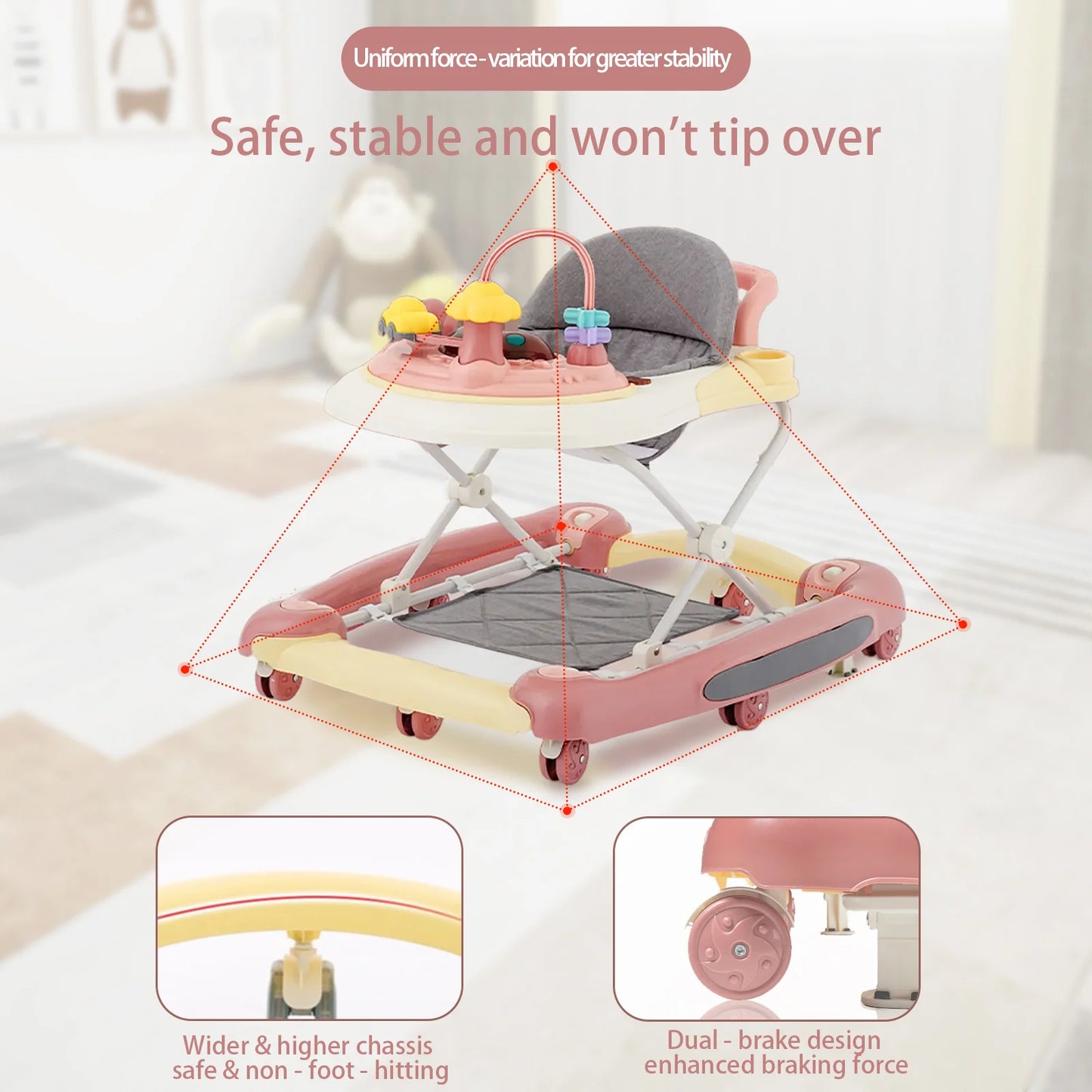 Baby Walker With Sunshade and Seat Multifunctional Kids Anti-Rollover Adjustable Rocking Stroller Mother Baby Supplies Toys 2025
