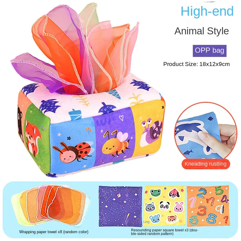 Baby Montessori Toy, Magic Tissue Box, Educational Learning Activity Sensory Toy For Kids Finger Exercising  Busy Board Baby Game