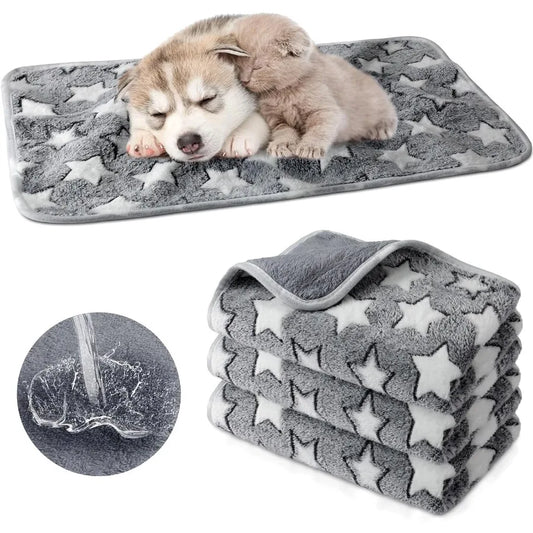 4 Pcs Dog Puppies Cat Blankets Bed Mat Washable Crate Kennel Whelping Pads Reusable Pet Pee Pad Soft Reversible Pet