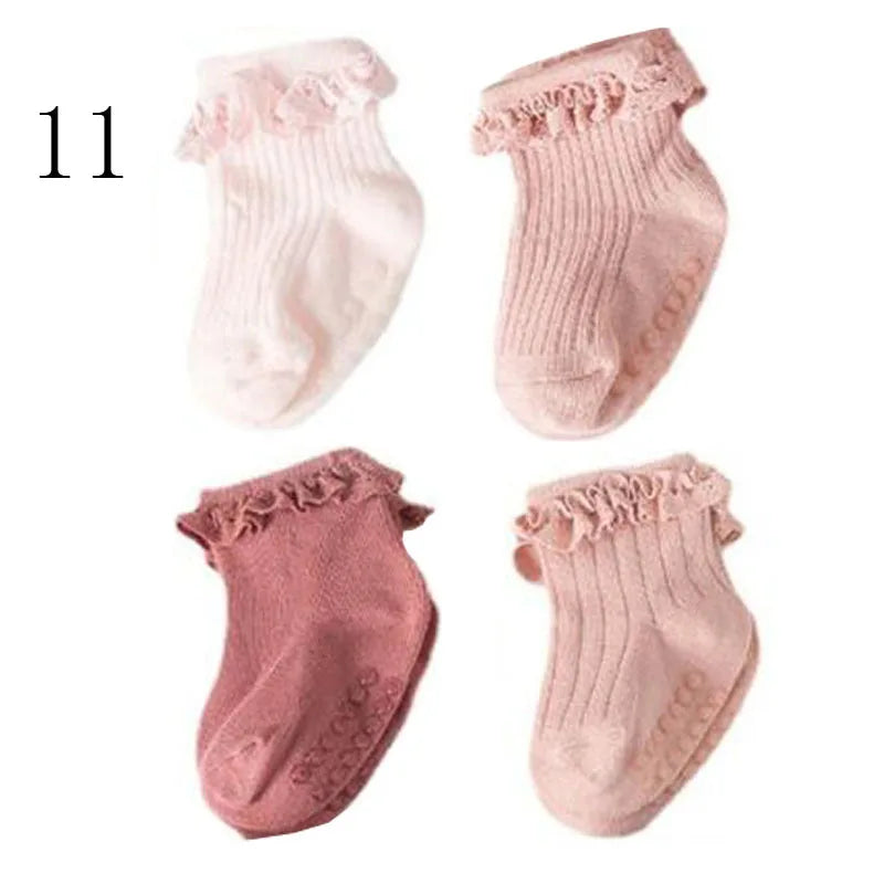 4 Pair new baby children's non-slip autumn winter cotton socks solid color baby foot socks