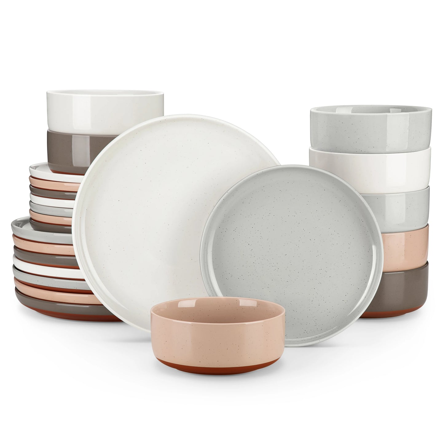 MALACASA TARA 12/24 Pcs Dinnerware Set Curved Edge Sesame Glaze Stoneware Plates Set With 4/6pcs Dinner Plate/Dessert/Bowl