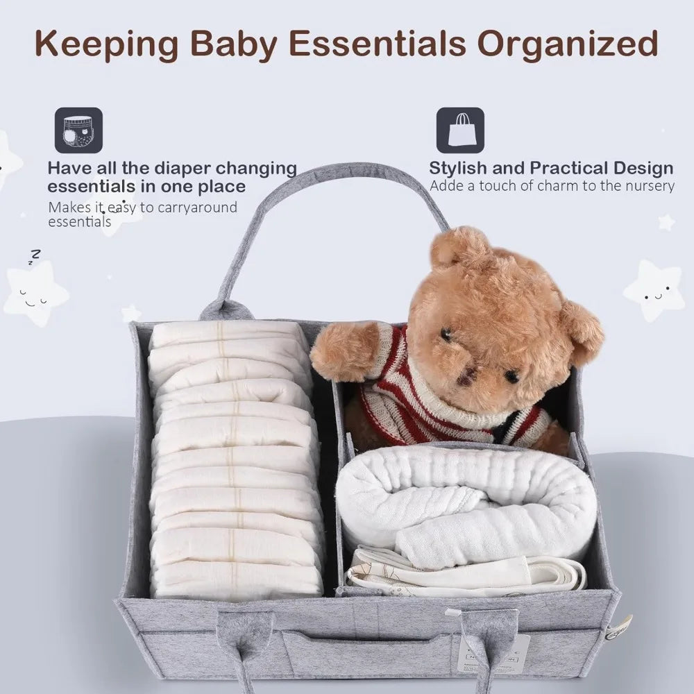 baby diaper caddy - enlarge nursery storage bin and car organizer for diapers and wipes - storage basket for newborn essentials,